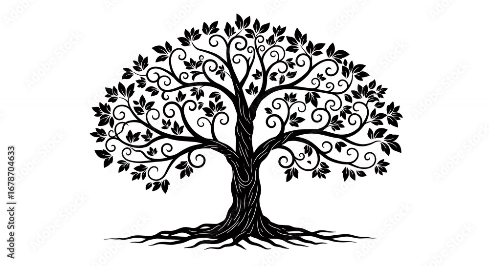 Fototapeta premium Ornate black and white tree graphic design