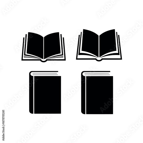 Collection of open and closed books vector silhouette.