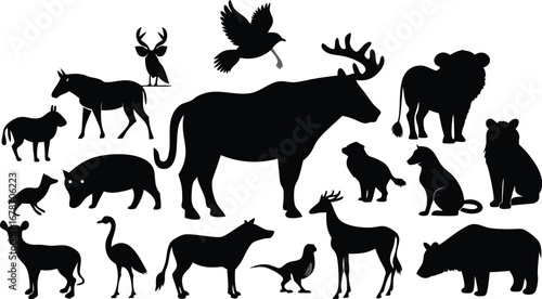 Diverse wildlife silhouettes vector collection animal illustrations for scalable designs silhouette