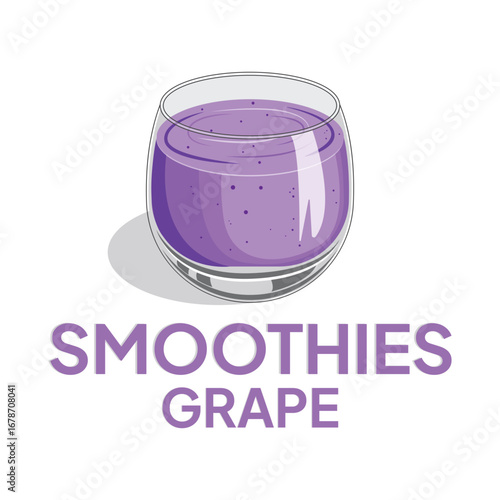 Illustration smoothies in a glass cup. Summer drinks. Cup of fruity organic shake. Fruit cocktail. Vector illustration. Smoothie Strawberry, Blueberries, Orange, Mango, Coffee and Grape.
