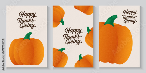 Thanksgiving day crad and banner. Festive background with watercolor orange pumpkins. Hand drawn happy Thanksgiving poster set with autumn pumpkin modern. Celebration text Happy Thanksgiving trendy.