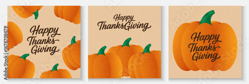 Thanksgiving day crad and banner. Festive background with watercolor orange pumpkins. Hand drawn happy Thanksgiving poster set with autumn pumpkin modern. Celebration text Happy Thanksgiving trendy.