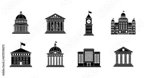 Collection of government buildings and landmarks vector line art