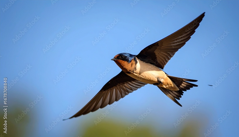 Fototapeta premium Barn Swallow Flying with Wings Spread