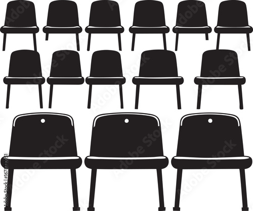 Stadium Seat Silhouette, Black Vector Illustration Design