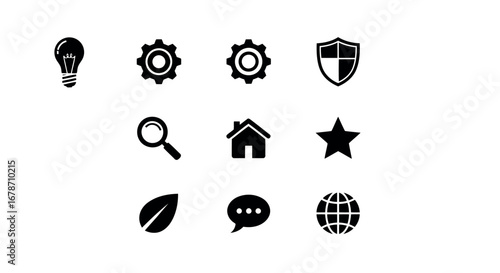 Collection of nine black icons vector illustration.