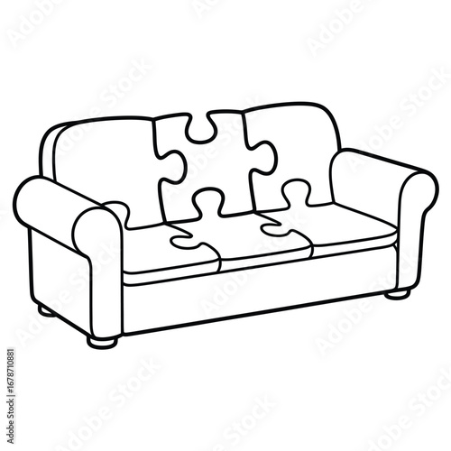 Sofa with puzzle pieces forming the seat cushions