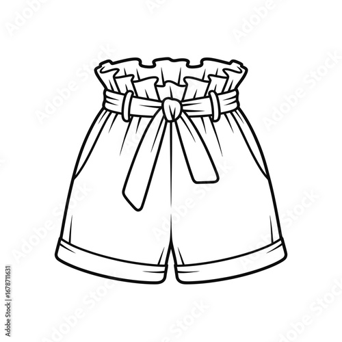 Fashionable paperbag waist shorts with belt illustration