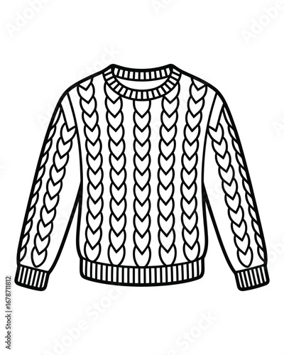Classic cable knit sweater outline drawing
