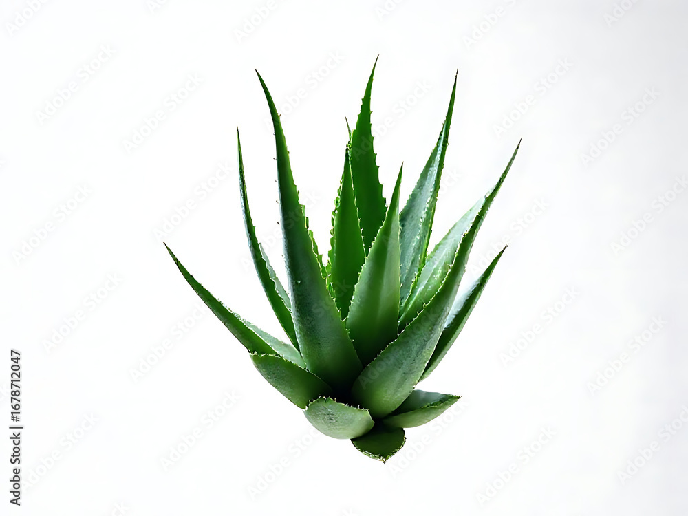 Fototapeta premium Floating detailed aloe vera plant isolated white background