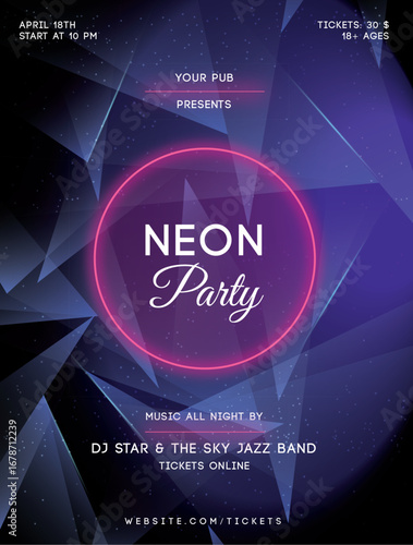Purple neon party poster template