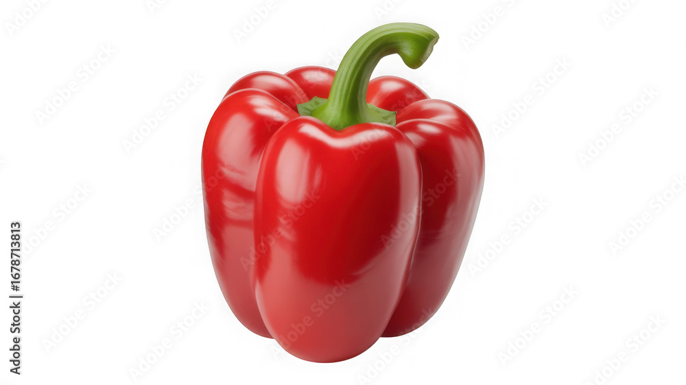 Bright red bell pepper with a green stem isolated on transparent background Bright red bell pepper with a green stem isolated on transparent background