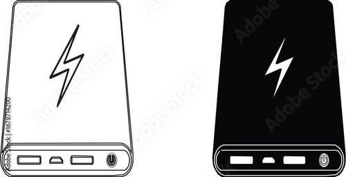Power bank icon set. Modern smartphone charging power bank icon isolated on white background. Stylist power fill and outline vector symbol website graphic design. Energy saving bank vector symbol.