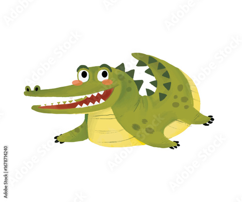 cute gren crocodile children illustration