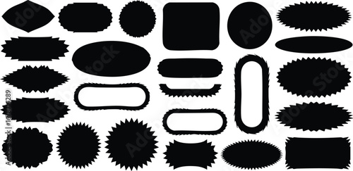 Bold black starburst shapes and banners for impactful design and promotion