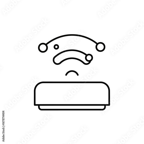 A simple line drawing of a smart thermostat connected to a wireless network.