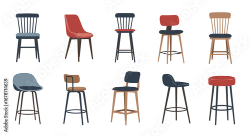 Collection of modern and traditional counter and bar stools in various styles and colors