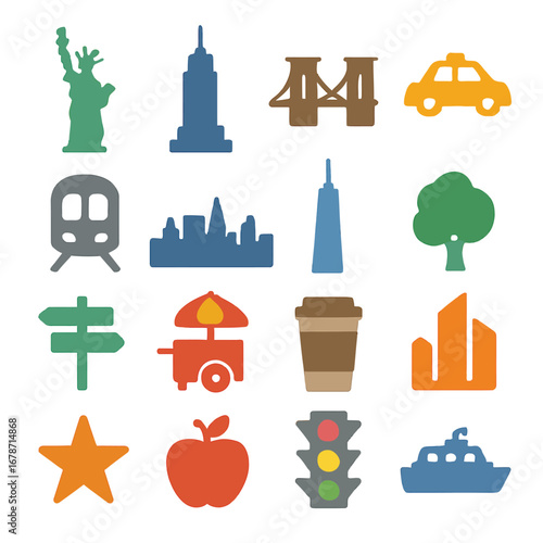Flat New York City Icon Set Urban Landmark Collection