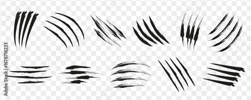 Black claw marks collection for Halloween designs. Beast or animal scratches set