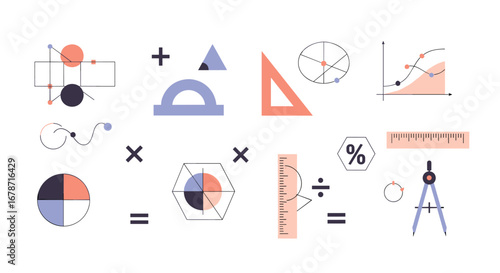 A Colorful Illustration Of Mathematics, Featuring Geometric Shapes And Mathematical Symbols, Ideal For Educational And Conceptual Designs. With Comprehensive Details And Informative Content