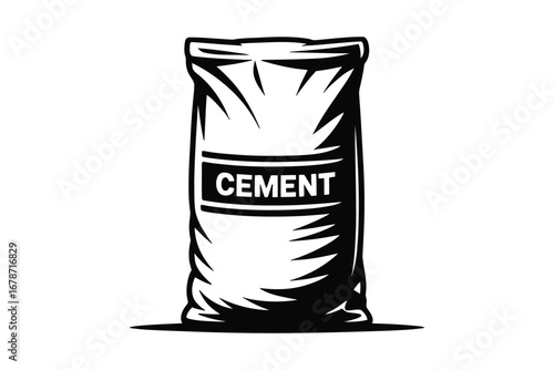 Black and white illustration of a bag of cement