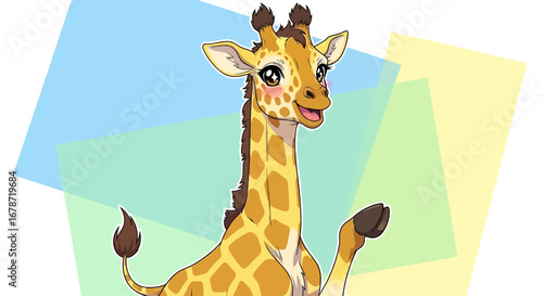 Stylized anime giraffe calf, elegant character design.