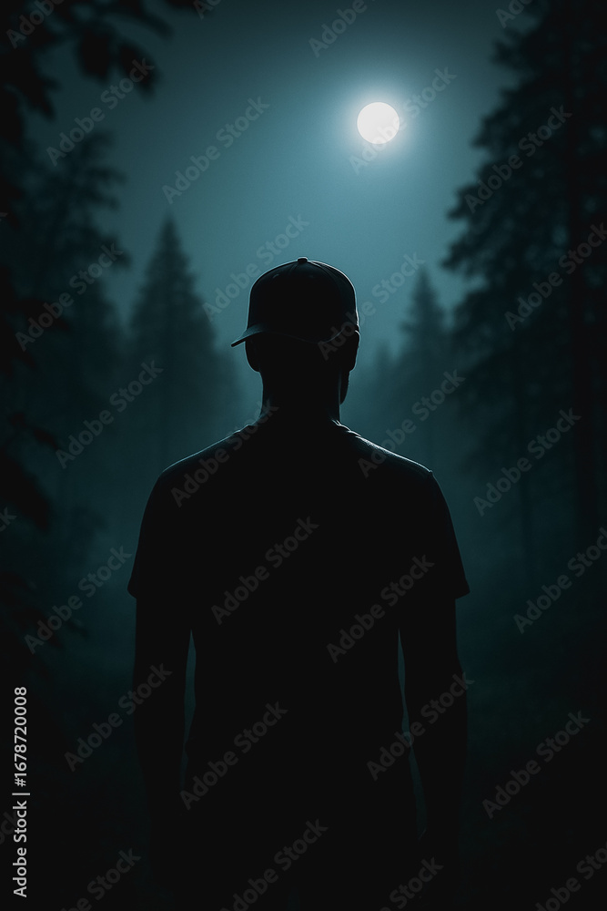 Lost in the Moonlight: A lone figure stands silhouetted amidst a misty forest, under the ethereal glow of a full moon. A picture of introspection and solitude. Lost in the Moonlight: A lone figure stands silhouetted amidst a misty forest, under the ethereal glow of a full moon. A picture of introspection and solitude.