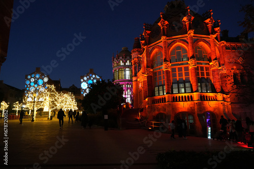 Photography Christmas tree in front cathedral at night in barcelona spain