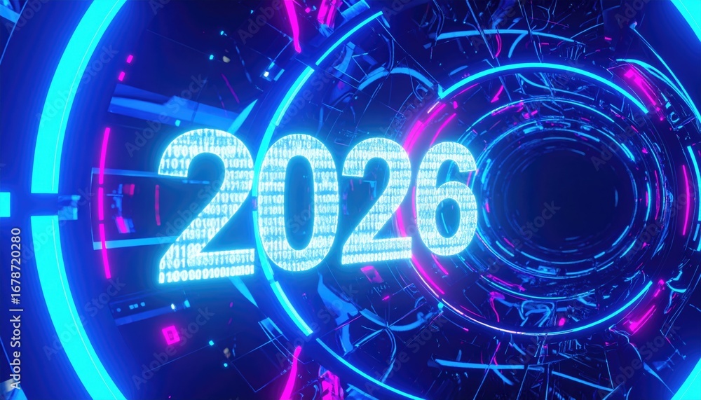 Fototapeta premium New Year in Futuristic Technology Style Digital Binary Code Background