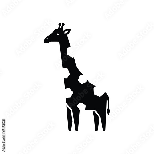 Vector illustration of black giraffe with spots in vector format