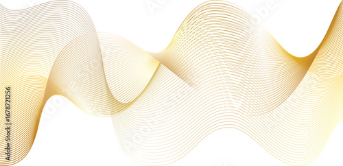 Golden wave line abstract background. Magic detailed water 3d ripple. Yellow guilloche vip marble ink ropes. Watermark fiber gradation swoosh. Tech sound band swirl.
