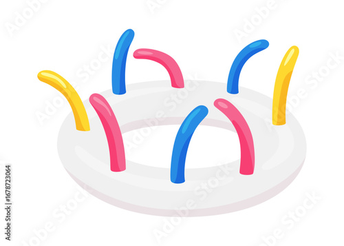 Inflatable swim pool ring. Colorful floater element for beach, swimming pool lifebuoy and life saver equipment. Inflatable rubber toy, cartoon vector illustration