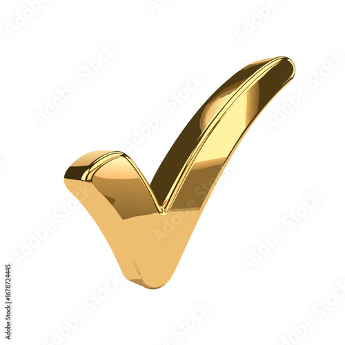 A luxurious golden checkmark vector with a polished metallic texture and reflective highlights, ideal for premium approval symbols