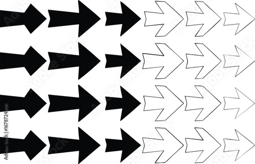 Progressive arrow sequence shows forward movement and growing momentum towards goal