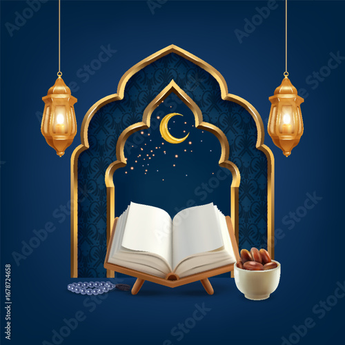 Holy Quran Composition with Islamic Art and Culture Elements