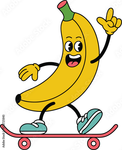 Cartoon Banana Skater with Googly Eyes