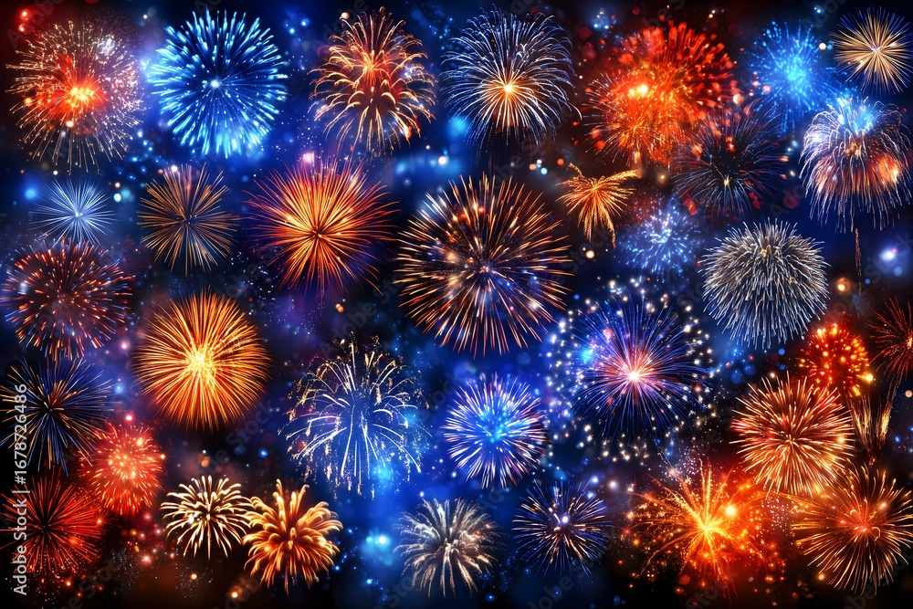 Fototapeta premium Colorful fireworks exploding in the night sky creating a festive atmosphere