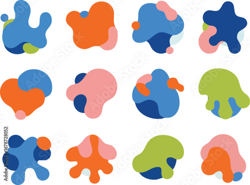 Abstract colorful blob shapes arranged in a grid pattern.