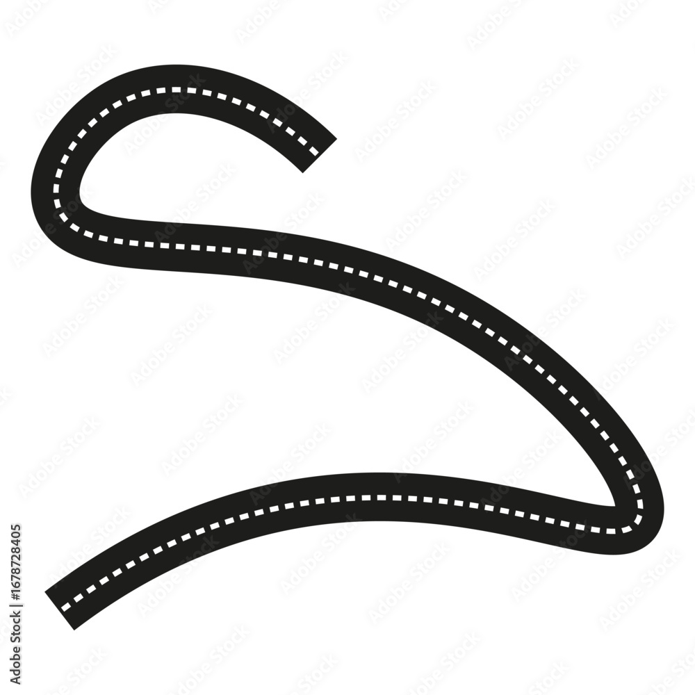 Fototapeta premium Curved road section. Winding street path. Transportation route Vector. Navigation element illustration.