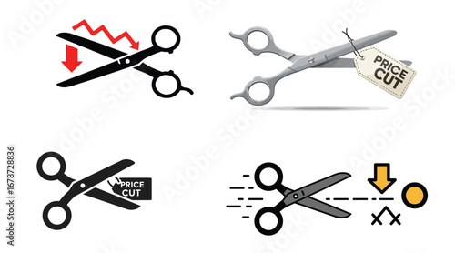 Illustrative scissor icons symbolizing price reduction and promotional campaigns