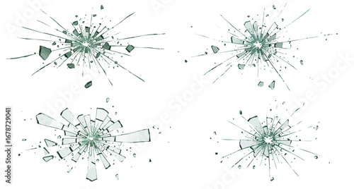 Realistic Shattered Glass Pieces Collection on White Background Design Element