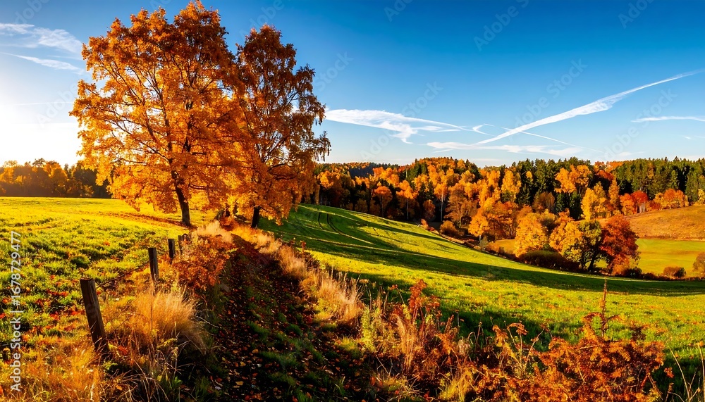 Naklejka premium Autumnal landscape with vibrant colors
