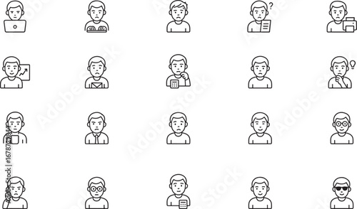 Collection of diverse hand drawn sketch style avatars representing various professions and personalities in a grid layout