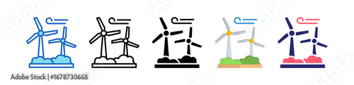 Wind Turbine Multiple Style Icon Set Collection. 