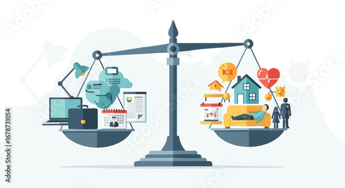 Conceptual Illustration Balancing Work and Life on Scales Reflecting Prioritization between career and personal fulfillment displaying professional
