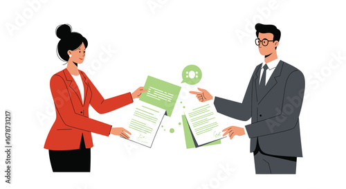 Successful collaboration: Professionals finalize an agreement with document exchange