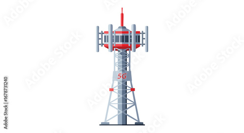 Stylized 5G Telecommunications Tower Illustration with Modern Design and Clear Visuals for Communications Technology Depiction