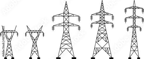 High voltage electricity pylons, power transmission towers, steel lattice structures, energy