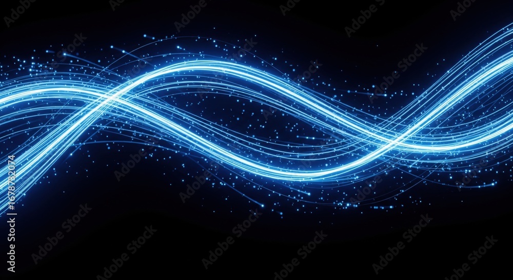 custom made wallpaper toronto digitalLuminous neon blue abstract energy waves flowing in a smooth sinusoidal pattern against a deep black backdrop