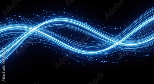 Wallpaper Mural Luminous neon blue abstract energy waves flowing in a smooth sinusoidal pattern against a deep black backdrop Torontodigital.ca